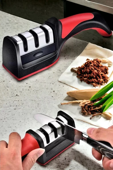 Çelik Bıçak Mutfak Makası Bileyici Aleti 3 Açılı Elmas Uçlu El Bıçakları Bileme Aparatı ürün görseli 1