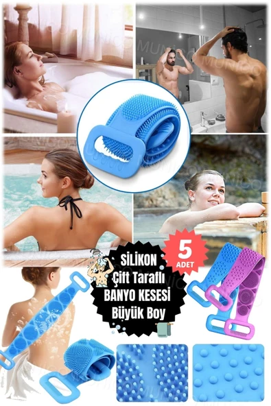 5 Adet Silikon Banyo TemizleyiCCİ 70 cm Silikon Sırt Kesesi – Çift Taraflı, Banyo Masajı ve CCİlt - Resim 3