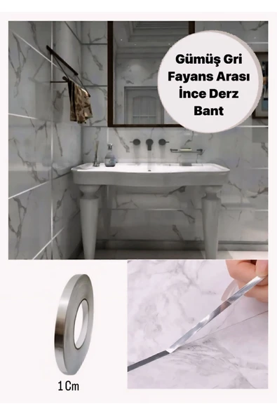 1 ADET Gri Fayans Arası Yapışkanlı Şerit Bant Derz Bandı 1 Cm 50 Metre ürün görseli 1