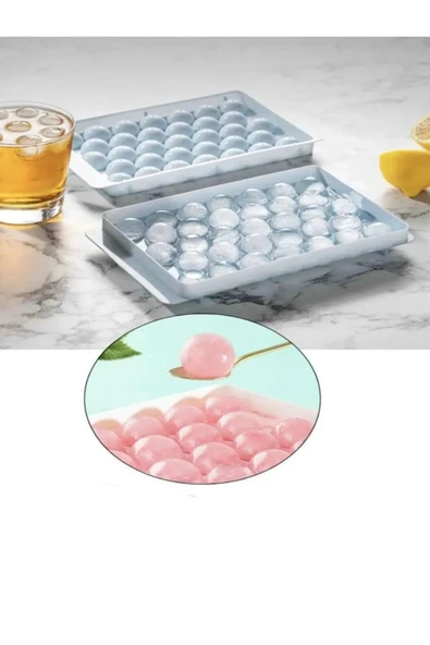 2.5 cm Çap Yuvarlak Buz Küpü Yapma Tepsisi 33 Bölmeli Küre Top Buz Kalıbı Küplü Buzluk 20x12 cm - Resim 5