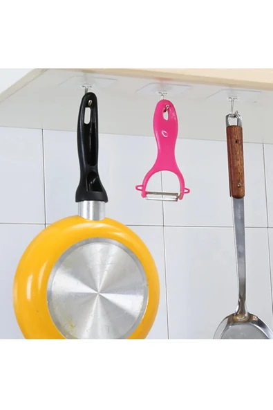 5 Adet Şeffaf Güçlü Kendinden Yapışkanlı Kapı Duvar Askıları Ağır Yük Taşıma - Resim 3