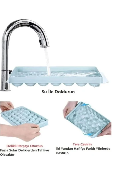 2.5 cm Çap Yuvarlak Buz Küpü Yapma Tepsisi 33 Bölmeli Küre Top Buz Kalıbı Küplü Buzluk 20x12 cm - Resim 2