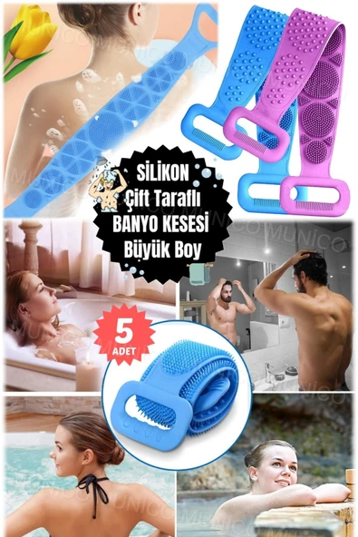 5 Adet Çift Taraflı Silikon Sırt Kesesib70 cm Peeling Uzun ve Katlanabilir 70 cm CCİlt Temizliği - Resim 5