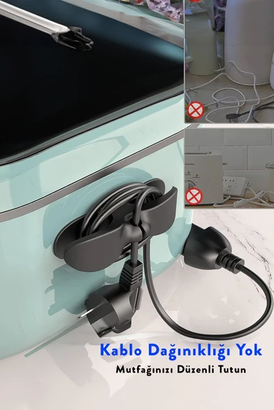 3 Adet Yapışkanlı Mutfak Aletleri Kablo Sarma Toplama Organizeri Airfryer Kablo Sabitleyic - 3