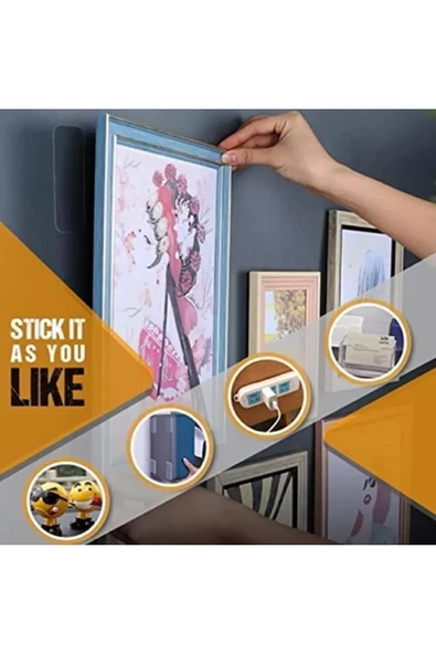 60 Parça Çift Taraflı Nano Bant Montaj Bandı Sabitleyici Yıkanabilir Jel Bant 1cm*4.5 - Resim 3