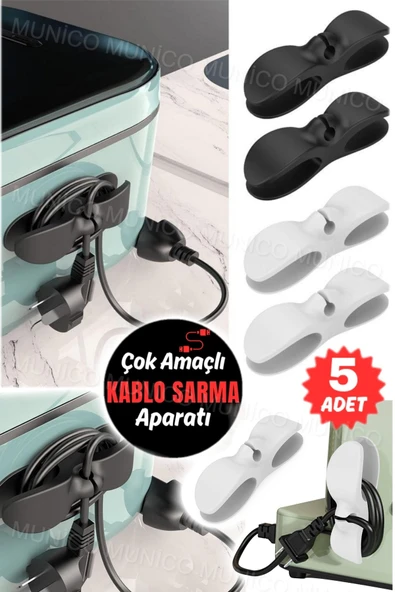 5 Adet Airfryer Kablo Toparlayıcı Sarma Küçük Ev Aletleri İçin Pratik Kablo Sarıcı Yanmaz Yapışkanlı - 5