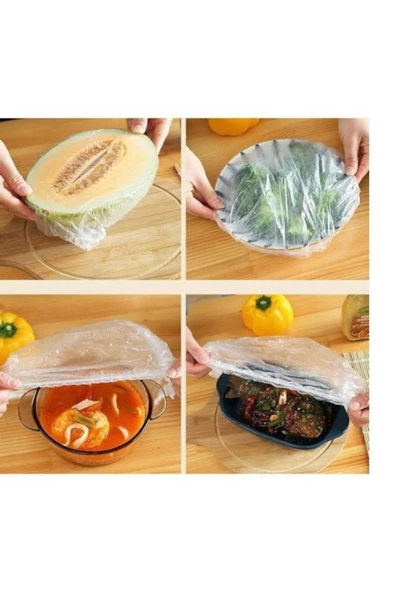 100 Adet Lastikli Tazeliği Koruyan Tencere ve Tabak Bonesi - Esnek Strech Kapak - Resim 6