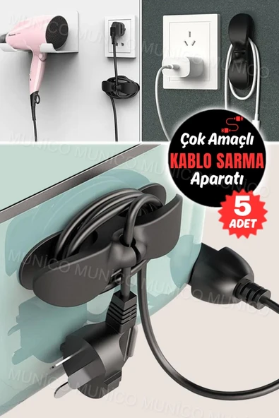 5 Adet Airfryer Kablo Toparlayıcı Sarma Küçük Ev Aletleri İçin Pratik Kablo Sarıcı Yanmaz Yapışkanlı - 6
