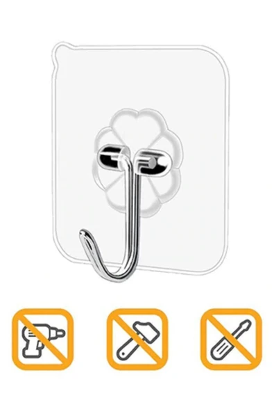 4 Adet Şeffaf Güçlü Kendinden Yapışkanlı Kapı Duvar Askıları Ağır Yük Taşıma - Resim 4