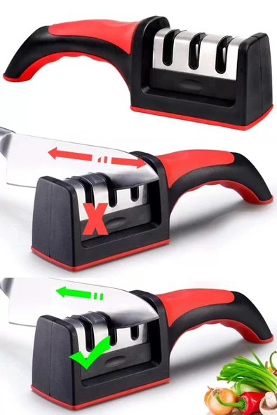 Çelik Bıçak Mutfak Makası Bileyici Aleti 3 Açılı Elmas Uçlu El Bıçakları Bileme Aparatı - Resim 5