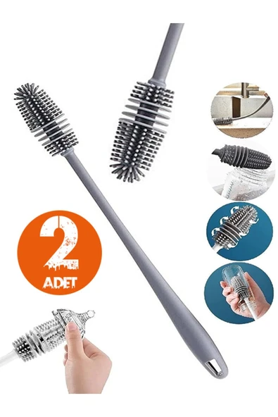 2'li Set Biberon Termos Suluk Sürahi Cam Şişe Bardak Kavanoz Yıkama Ve Temizleme Fırçası Tpr Silikon