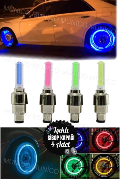 4 Adet Araba & Motorsiklet & Bisiklet Lastik Vana Kapağı Renkli Işıklı Çakar Led Sexy Görünüm Sibop - Resim 4