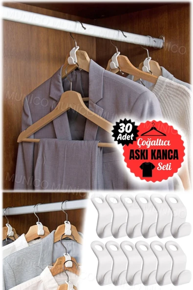 30 Adet Elbise Askısı Konnektör Seti Üst Üste Asma Aparatları Çok Fonksiyonlu Yerden Tasarruflu Askı - Resim 3