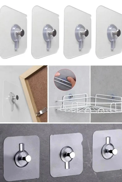 1 Adet Süper Güçlü Çerçeve Askısı Pin Delgisiz Vidalı Tırnak Kanca Yapışkanlı Raf Tutucu Askı - Resim 3