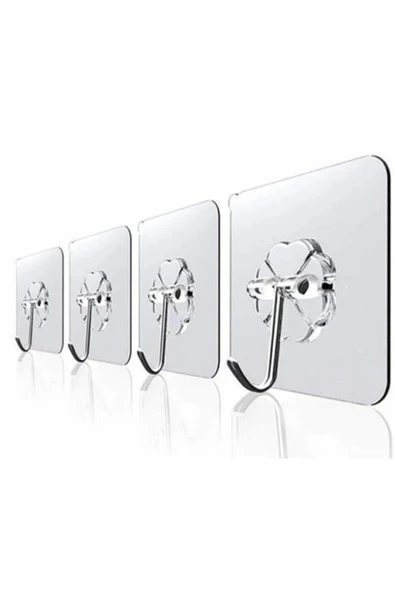 3 Adet Şeffaf Güçlü Kendinden Yapışkanlı Kapı Duvar Askısı Kanca - Resim 3