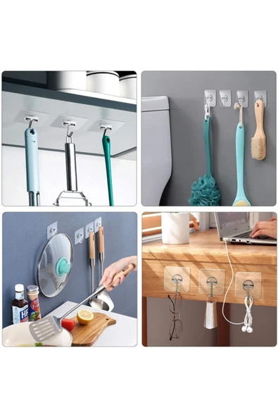 10 Adet Tekli Askı Şeffaf Kendinden Yapışkanlı Tekli Kanca ürün görseli 1