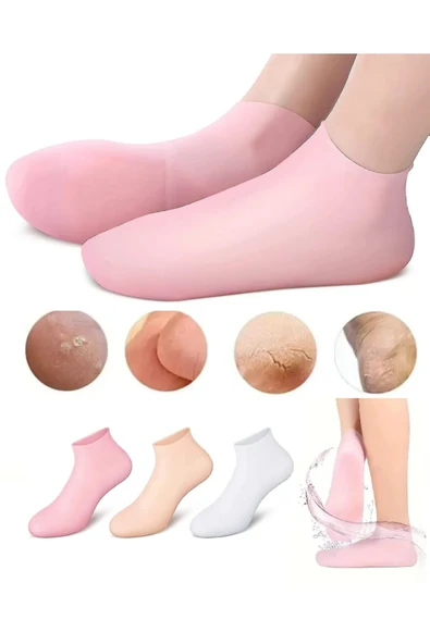 2 Çift Pembe Silikon Kaymaz Nemlendirici Çorap Yeniden Kullanılabilir Pedikür Bakımı Çatlak Topuk