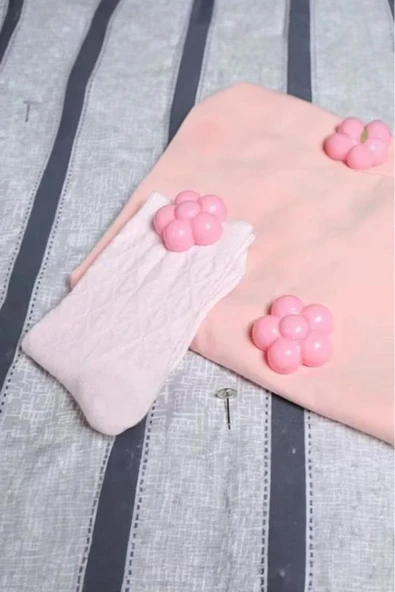 8 Adet Pembe Renk Gül Desenli Yorgan Kılıfı Çarşaf Nevresim Örtü Tutucu Sabitleyici Kaydırmaz - Resim 4