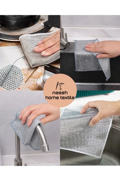 3 Adet Çift Katlı Çizmez Ovma Teli, Inox Tel Bez, Çizmez Bulaşık Teli, Tava Çizmez, Teflon Çizmez - Resim 2