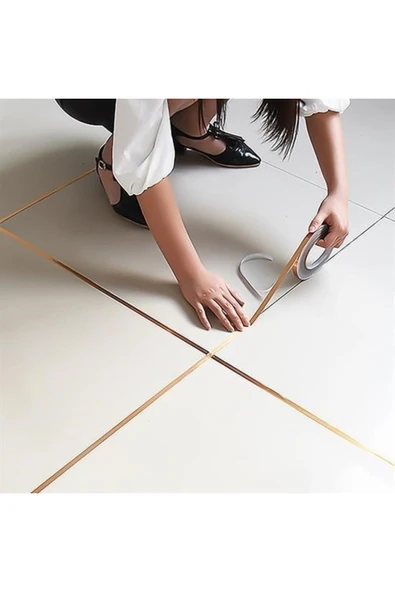 Biomak® 50 Metre Fayans Arası Şerit Dekoratif Yapışkan Renkli Dekor Su Geçirmez Sızdırmaz Altın Bant - Resim 5