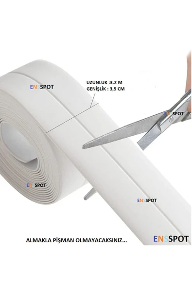 3.2 M BANYO KÜVET MUTFAK LAVABO SU SIZDIRMAZ BANT SU GEÇİRMEZ KENAR BANDI SIZDIRMAZLIK BANTI (BEYAZ) - Resim 2