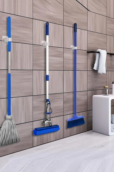 4 Adet Yapışkanlı Pratik Mop Temizlik Fırçası Tutucu Şemsiye Tutucu Fırça Kepçe Tutucu ürün görseli 1