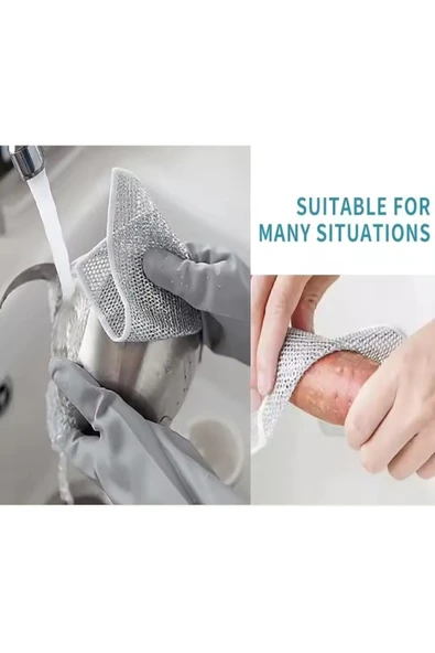 5 Adet Çok Fonksiyonlu Çizilmez Tel Bulaşık Bezi Bulaşık Tel Ovalama Bezi Çelik Tel Bulaşık Havlu - Resim 3