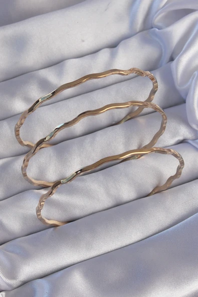 316L Çelik Gold Renk Dalgalı Model Bilezik Seti - TJ-BB6177 ürün görseli 1