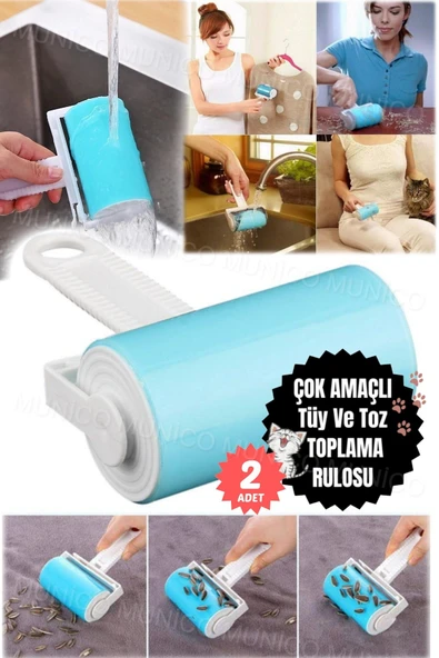 2 Adet Yıkanabilir Kedi Tüy Toplama ve Köpek Tüy Toplama Toz Pratik Toplama Rulosu Aparatı - Resim 2