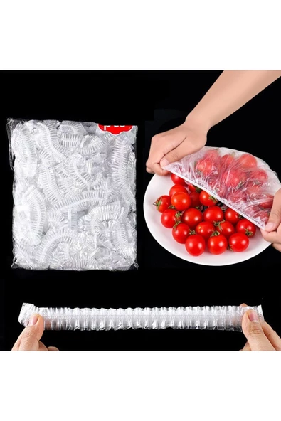 100 Adet Lastikli Tazeliği Koruyan Tencere ve Tabak Bonesi Esnek Strech Kapak - Resim 5