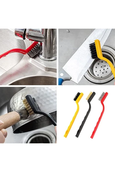 3 Adet Ocak Fırın Mangal Izgara Airfryer Temizliği Tel Pas Sökme Fırçası 3lü Yağ Temizleme Fırçası - Resim 4