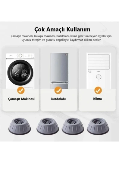 Çamaşır Makinesi Titreşim Önleyici Kaydırmaz Vantuzlu Ayak Stoper 4 Adet Kanepe Yatak Masa Yükseltme - Resim 3