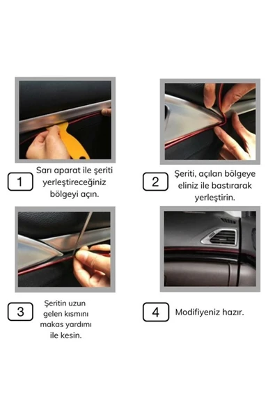 Araba Oto Dekorasyon Şeridi Kauçuk Elastik Kolay Kurulum 5 Metre Şerit Bant Gümüş Renk - Resim 5