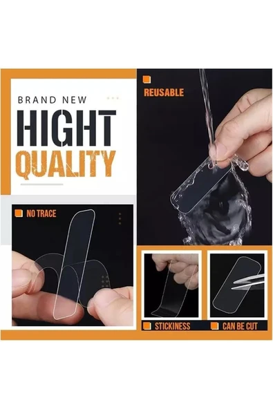 60 Parça Çift Taraflı Nano Bant Montaj Bandı Sabitleyici Yıkanabilir Jel Bant 1cm*4.5 - Resim 2