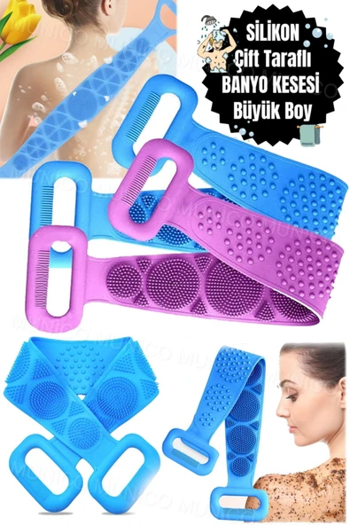 70 Cm Silikon Vücut Fırçası Silikon Duş Fırçası Selülit Masajı Banyo Sırt Kesesi Çift Taraflı 70 cm - Resim 2