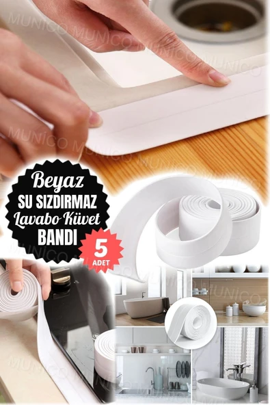 5 Adet 3.2 Metre PVC Su Geçirmez Lavoba Bandı  Kendinden Yapışkanlı Banyo Duvar Sızdırmazlık Bandı - Resim 5