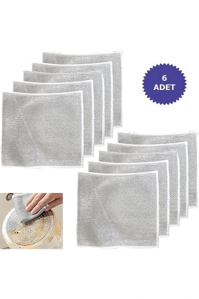 6 Adet Tek Katlı Çok Amaçlı Tel Bulaşık Yıkama Bezi Çok Fonksiyonlu Çizilmez Sihirli Bez 6 Lı Paket - Resim 4