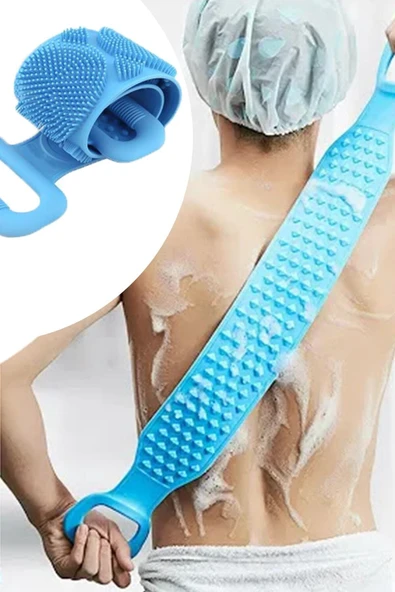 Banyo Duş Sırt Kesesi Çift Taraflı Silikon Lifi Fırçası 70 cm - Resim 4