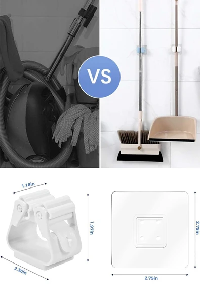 4 Adet Yapışkanlı Pratik Mop Temizlik Fırçası Tutucu Şemsiye Tutucu Fırça Kepçe Tutucu - Resim 5