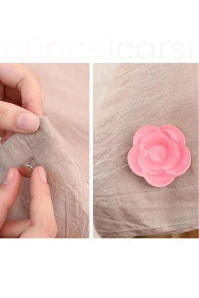 8 Adet Pembe Renk Gül Desenli Yorgan Kılıfı Çarşaf Nevresim Örtü Tutucu Sabitleyici Kaydırmaz - Resim 3