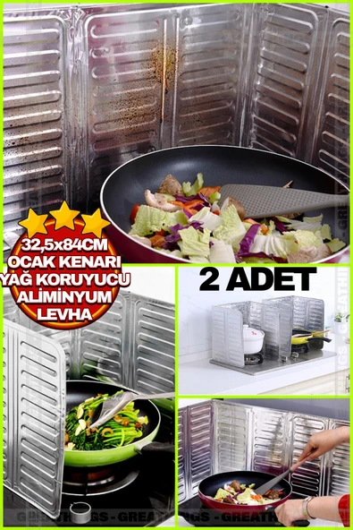 2 Adet Ocak Yağ Sıçrama Koruyucu Katlanır Alüminyum Levha -Kolay Silinir Piknik Tüpü Rüzgar Önleyici ürün görseli 1