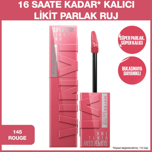 Maybelline Super Stay Vinyl Ink - Likit Parlak Ruj No: 145 Rogue - Resim 2