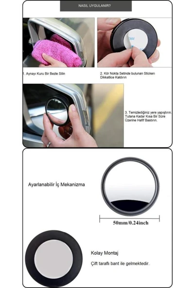 2 Li Set Araba ve Motorsiklet için Güvenlik Artırıcı Kör Nokta Ayna Seti - Resim 3