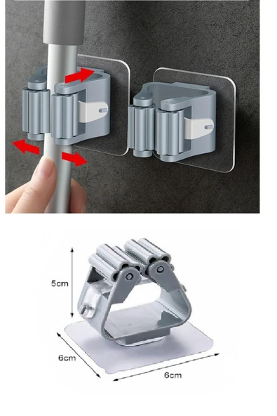 4 Lü Kelebek Yapışkanlı Mop Fırça Çekpas Sap Tutucu Organizer Banyo Düzenleyici - Resim 4
