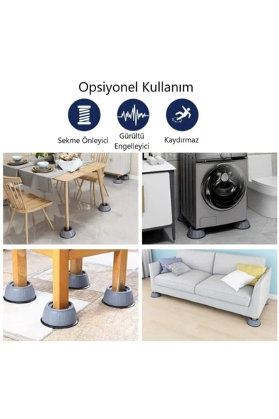 12 Adet Gürültü Engelleyici Ve Kaymaz Titreşim Önleyici Kauçuk Ayak Pedleri Çamaşır Makinesi Stoper - Resim 3