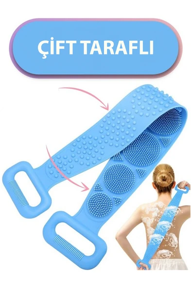 Mavi Çift Taraflı Banyo Duş Sırt Kesesi Slikon Duş Vucut Kesesi Duş Lifi Fırçası sırt kesesi - Resim 4