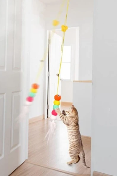 Elastik Solucan Model Kendinden Yapışkanlı Çanlı Kedi Oyuncağı Kedi Oltası - Resim 2