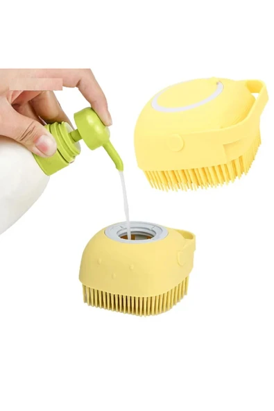 Çok Amaçlı Kese Fırça Şampuan-Deterjan Hazneli Silikon Duş -Pet- Mutfak Fırçası - Resim 2