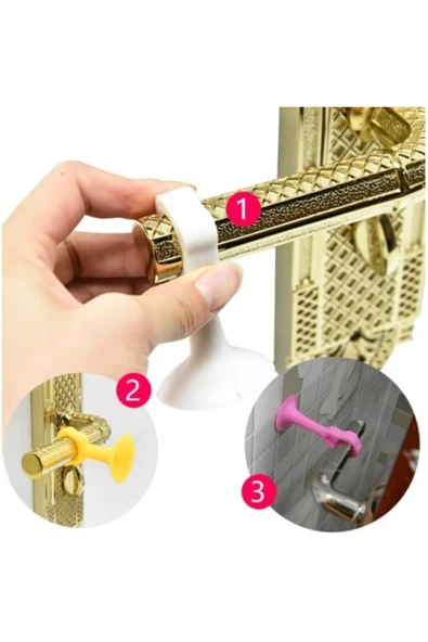Renkli Vantuzlu Geçmeli Kapı Kolu Stoper 4lü Set - Resim 3