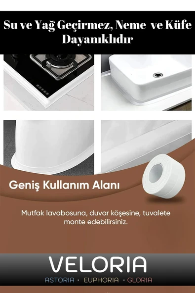 Özel Seri Sızdırmaz Su Geçirmez Dayanıklı Lavabo Pvc Kenar Küf Önleyici 3.2 m İzolasyon Bant 2 Adet - Resim 2